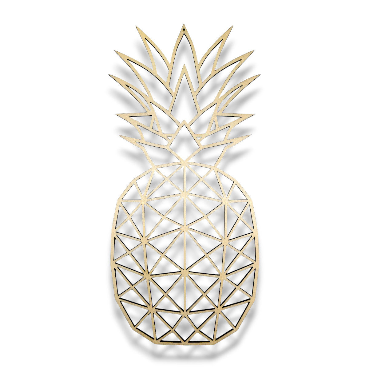 holz-wanddeko-ananas-low-poly-18x38cm-front-2 Holz-Wanddeko Ananas im Low-Poly-Stil auf weißem Hintergrund, geometrisches Design, 18 × 38 cm, stilvolles Wandobjekt aus Holz für Wohnzimmer oder Küche