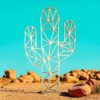 Holz-Wanddeko Kaktus im Low-Poly-Stil mit Wüstenhintergrund, geometrisches Design, 22 × 38 cm, moderne Wanddekoration für Wohnzimmer oder Büro