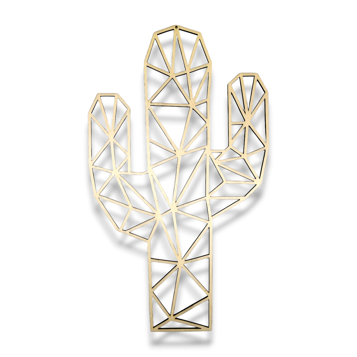 Holz-Wanddeko Kaktus im Low-Poly-Stil auf weißem Hintergrund, geometrisches Design, 22 × 38 cm, stilvolle Wanddekoration für moderne Wohnräume