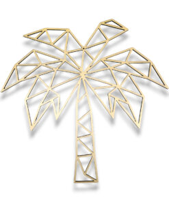 Holz-Wanddeko Palme im Low-Poly-Stil auf weißem Hintergrund, geometrisches Design, 38 × 37 cm, dekoratives Wandobjekt für moderne Wohnräume