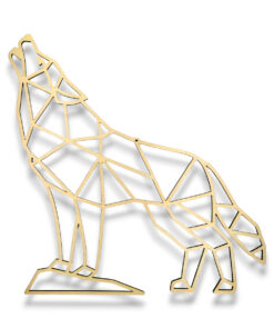 Holz-Wanddeko Wolf im Low-Poly-Stil auf weißem Hintergrund, geometrisches Design, 38 × 38 cm, stilvolle Wanddekoration aus Holz für moderne Wohnräume