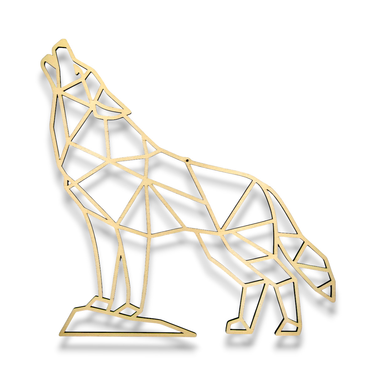 holz-wanddeko-wolf-low-poly-38x38-weiss Holz-Wanddeko Wolf im Low-Poly-Stil auf weißem Hintergrund, geometrisches Design, 38 × 38 cm, stilvolle Wanddekoration aus Holz für moderne Wohnräume